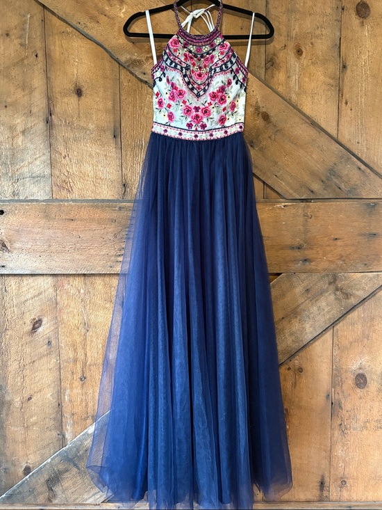 Morilee By Madeline Gardner Dresses & Skirts - Morilee Madeline Gardner Navy Tulle Prom Dress Floral Pink Embellished Bodice 00